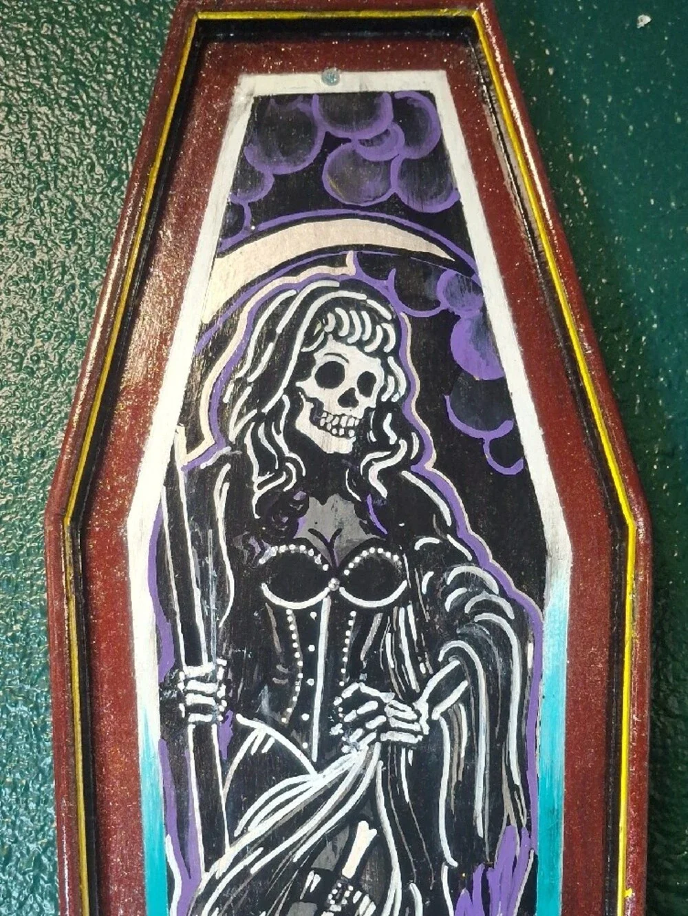 Hand Painted She-Reaper And Candle Painted Coffin
